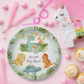 Cute Dinosaur Foliage Waterverf Baby Boy Shower Papieren Bordje (Feest)