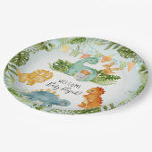 Cute Dinosaur Foliage Waterverf Baby Boy Shower Papieren Bordje (Gekanteld)