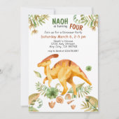 Cute Dinosaur Fourth Birthday Party Invitation Kaart (Voorkant)