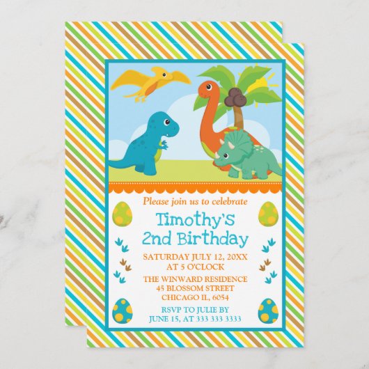 Cute Dinosaur Friends Kids Birthday Kaart (Voorkant / Achterkant)