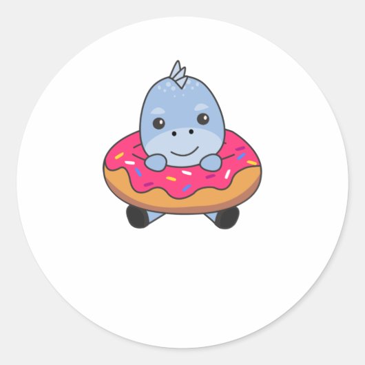 Cute dinosaur Funny Animals in Donut Roze Ronde Sticker (Voorkant)