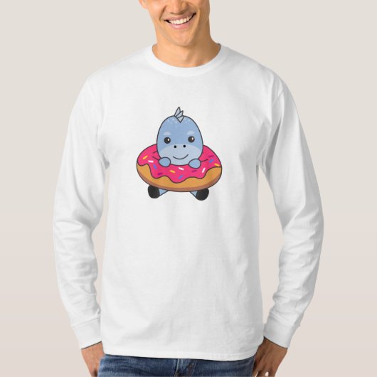 Cute dinosaur Funny Animals in Donut Roze T-shirt (Voorkant)