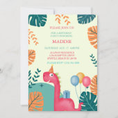 Cute Dinosaur Girls Birthday Party Invitation Kaart (Voorkant)