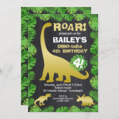 Cute Dinosaur Gold Tropical Chalkboard Birthday Kaart (Voorkant / Achterkant)