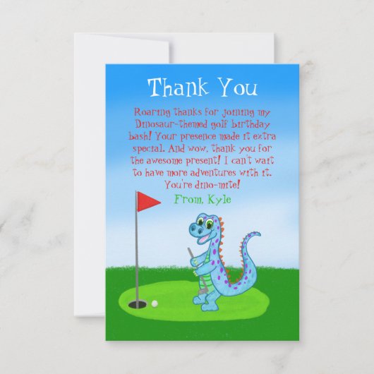 Cute Dinosaur Golf Thema Kinderverjaardag  Bedankkaart (Voorkant)