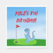 Cute Dinosaur Golf Themed Kids Birthday Napkins Servet (Voorkant)