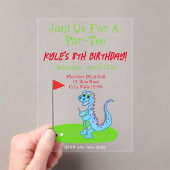 Cute Dinosaur Golf Thlek Kids Birthday Acryl Uitnodigingen (Insitu (Draagbaar))