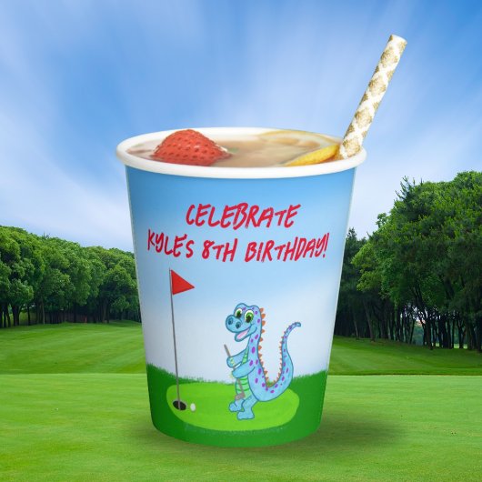 Cute Dinosaur Golf Thlek Kids Birthday Papieren Bekers