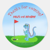 Cute Dinosaur Golf Thlek Kids Birthday Ronde Sticker (Voorkant)