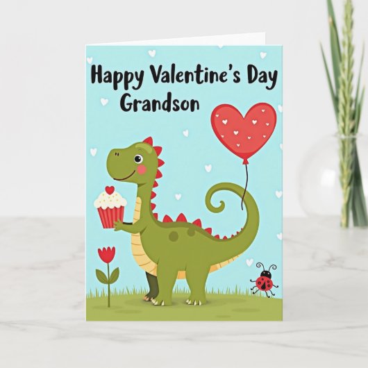Cute Dinosaur Grandson Valentine Card Kaart (Voorkant)