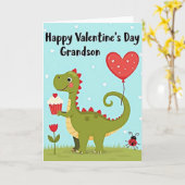 Cute Dinosaur Grandson Valentine Card Kaart (Gele Bloem)