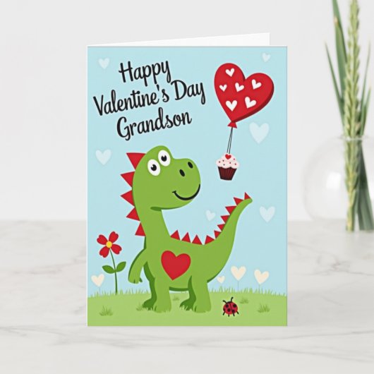 Cute Dinosaur Grandson Valentines Card Kaart (Voorkant)