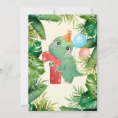 Cute Dinosaur Green Leaves 1st Birthday Party Kaart (Achterkant)