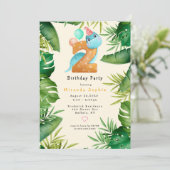 Cute Dinosaur Green Leaves 2e verjaardag Kaart (Staand voorkant)