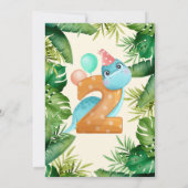 Cute Dinosaur Green Leaves 2e verjaardag Kaart (Achterkant)