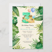 Cute Dinosaur Green Leaves 3rd Birthday Party Kaart (Voorkant)