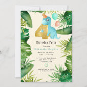 Cute Dinosaur Green Leaves 4e verjaardag Kaart (Voorkant)