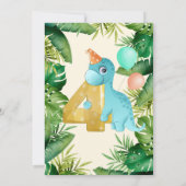 Cute Dinosaur Green Leaves 4e verjaardag Kaart (Achterkant)