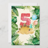 Cute Dinosaur Green Leaves 5th Birthday Party Kaart (Achterkant)