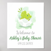 Cute Dinosaur Green Waterverf Baby shower Welcome Poster (Voorkant)