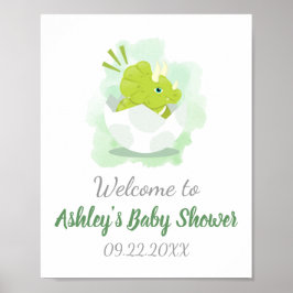 Cute Dinosaur Green Waterverf Baby shower Welcome Poster
