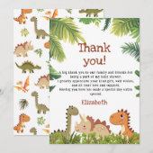 Cute Dinosaur Groene Baby Shower Bedankkaart (Voorkant / Achterkant)