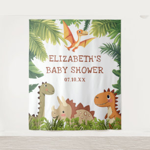 Cute Dinosaur Groene Baby Shower Foto Achtergrond Wandkleed
