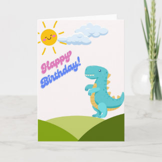 Cute Dinosaur Happy Birthday Card - Kawaii T-Rex S Kaart