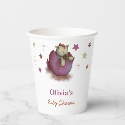 Cute Dinosaur Hatching Girl Baby shower Cups Papieren Bekers (Voorkant)