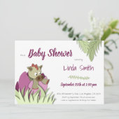 Cute Dinosaur Hatching Pink Girl Baby shower Kaart (Staand voorkant)