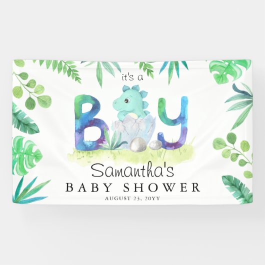Cute Dinosaur Het is een Jongen Baby shower Banner (Horizontaal)