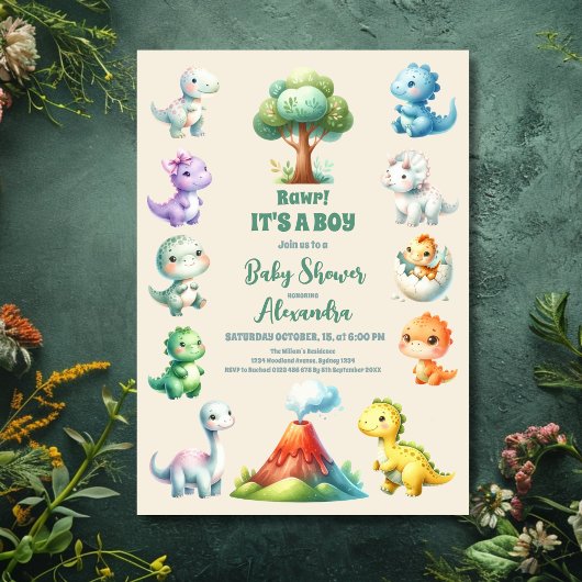 Cute Dinosaur 'Het is een jongen'-Baby shower Kaart