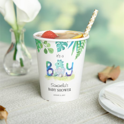 Cute Dinosaur 'Het is een jongen'-Baby shower Papieren Bekers (Insitu)