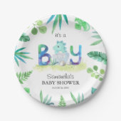 Cute Dinosaur 'Het is een jongen'-Baby shower Papieren Bordje (Voorkant)