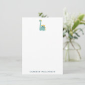 Cute Dinosaur in Blue Personalized Stationery Bedankkaart (Staand voorkant)