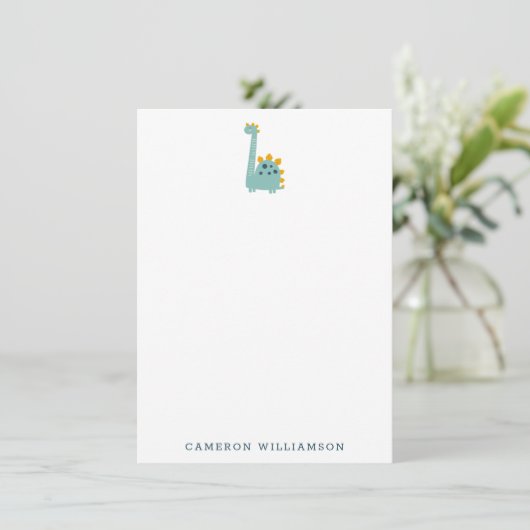 Cute Dinosaur in Blue Personalized Stationery Bedankkaart (Staand voorkant)