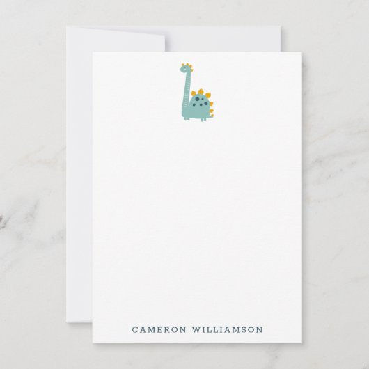 Cute Dinosaur in Blue Personalized Stationery Bedankkaart (Voorkant)