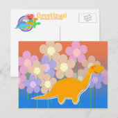 Cute Dinosaur in Flower Field Briefkaart (Voorkant / Achterkant)