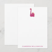 Cute Dinosaur in roze gepersonaliseerde schrijfben Bedankkaart (Voorkant / Achterkant)