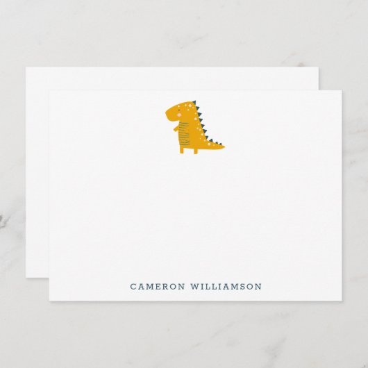 Cute Dinosaur in Yellow Personalized Stationery Bedankkaart (Voorkant / Achterkant)