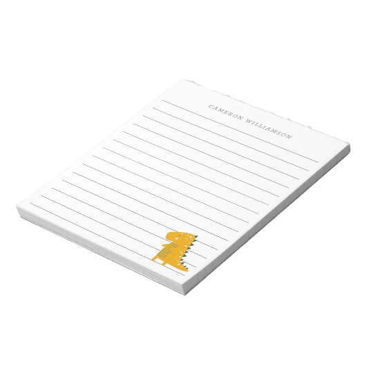 Cute Dinosaur in Yellow Personalized Stationery Notitieblok (Linkerzijde)