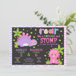 Cute Dinosaur Joint Birthday  Kaart