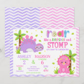 Cute Dinosaur Joint Birthday  Kaart (Voorkant / Achterkant)