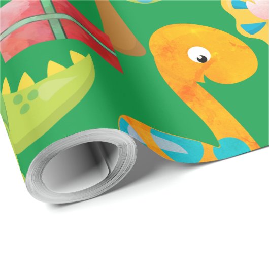 Cute Dinosaur-kerstCartoon Cadeaupapier (Rol Hoek)