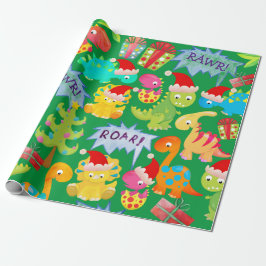 Cute Dinosaur-kerstCartoon Cadeaupapier