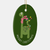 Cute Dinosaur-kerstfoto Keramisch Ornament (Rechts)