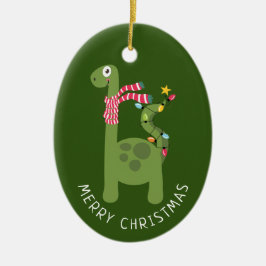 Cute Dinosaur-kerstfoto Keramisch Ornament
