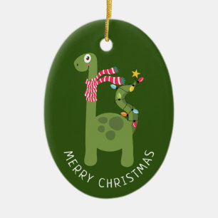 Cute Dinosaur-kerstfoto Keramisch Ornament