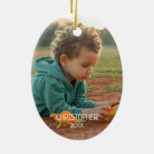 Cute Dinosaur-kerstfoto Keramisch Ornament (Achterkant)