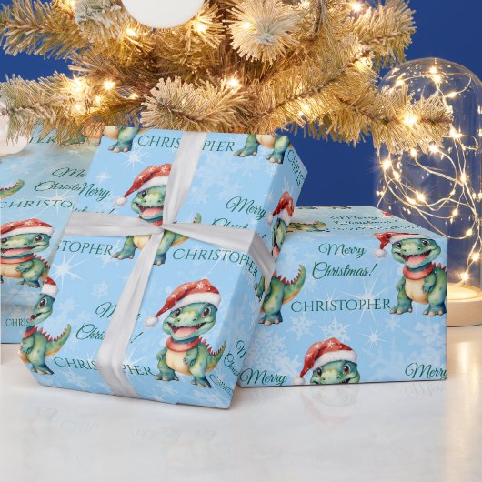 Cute Dinosaur Kerstmis Cadeaupapier (Feestdagen)